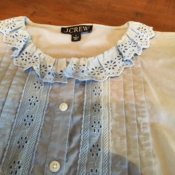 J Crew Women’s Blue Eyelite Long Sleeve Blouse Sz Small $118 - Picture 8 of 10